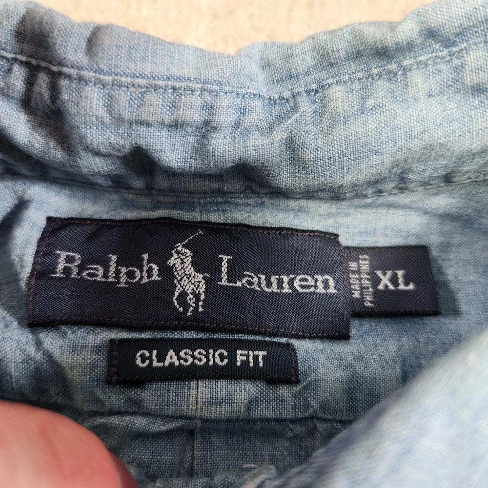 Vintage Polo Ralph Lauren Chambray Shirt Men XL Classic Fit Lightweight Denim - Picture 8 of 10